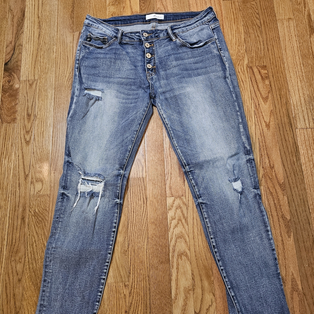 KanCan Light Blue Distressed Boyfriend Jeans with Button Fly